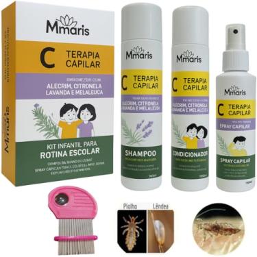 Imagem de Kit Shampoo Piolhos E Lêndeas Condicionador Spray Capilar Creme De Pentear Terapia Capilar + Pente Fino De Ferro Aço Inox Cor Rosa