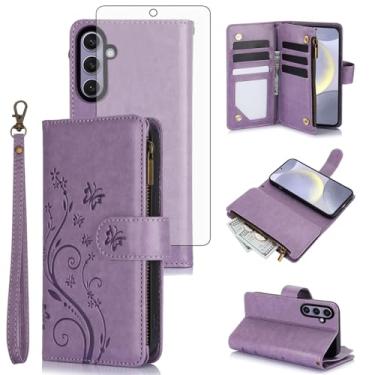 Imagem de Asuwish Capa de celular para Samsung Galaxy S25 FE 5G carteira celular com protetor de tela de vidro temperado alça flor flip zíper porta-cartão slot suporte S 25 EF S25FE 25S 25FE mulheres meninas