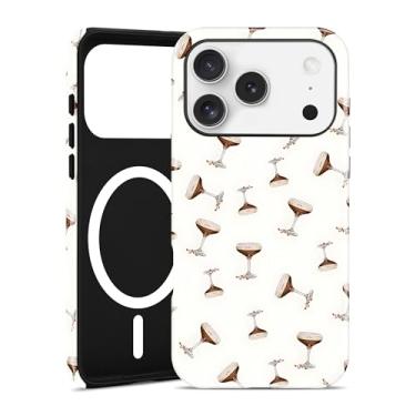 Imagem de Aitipy Capa magnética para iPhone 17 Pro Max, compatível com MagSafe, lindos óculos de martini, branco e estético, TPU magnético macio e policarbonato rígido, capa protetora à prova de choque para