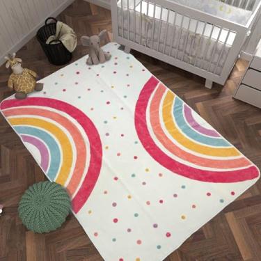 Imagem de ZCVAcom Tapete infantil arco-íris, lavável para crianças, tapete colorido antiderrapante para banheiro, tapete macio para sala de jogos, quarto de crianças, decoração de quarto (arco-íris rosa 2, 81 x