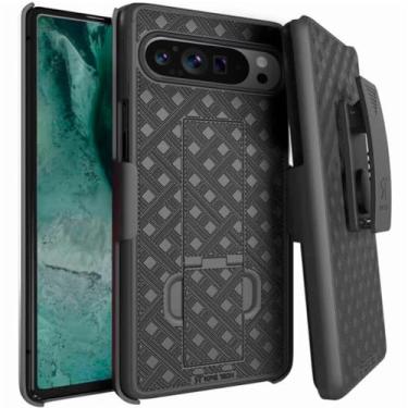 Imagem de Capa para Google Pixel 9 Pro com clipe de cinto, capa fina com suporte para celular para Google Pixel 9 Pro - preta