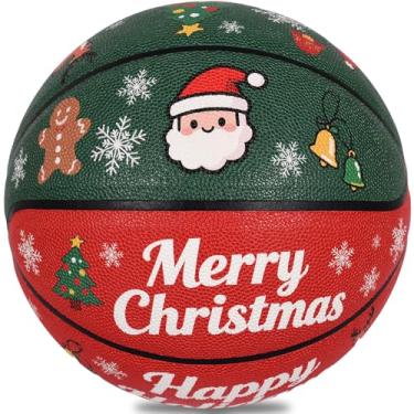 Imagem de KUYOTQ Bola de basquete de Natal tamanho 7, 75 cm com tema natalino vermelho verde festivo PU basquete para jogos internos e externos, treinamento e torneios, para adultos