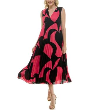 Imagem de Nicole Miller Vestido feminino midi plissado sem mangas com decote em V, Estampa de azaléia, 40