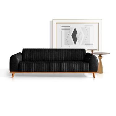 Imagem de Sofá Living Átila 2,30m. Design Retrô. - Leonardi, Preto - Couro