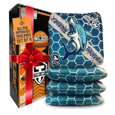 Imagem de Bolsas Titan Bags Thrasher Cornhole – 15,24 cm x 15,24 cm ACL PRO Aprovado para Torneio-Grade, Durável Dupla Face para Tiros de Precisão, Pellets Power Grip para Todos os Climas para Arremesso