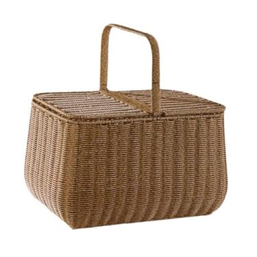 Imagem de Bothyi Cesta de com tampa e alça de tampa dupla marrom para quarto 40x28x49cm Shopping Stoping Storage Basket Multifuncional