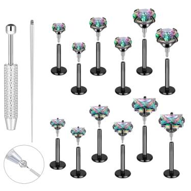 Imagem de Piercing de aço inoxidável cirúrgico hipoalergênico Tragus Labret cartilagem CZ Stud Piercing Joia Helix cartilagem concha nariz lábio labret medusa Piercingenic Be Equipped With Piercing Ball Grabber