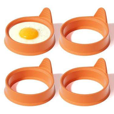 Imagem de Anéis de ovo de silicone para cozinhar, pacote com 4 moldes para ovos com design à prova de vazamento, anéis antiaderentes sem BPA, resistente ao calor até 260 °C, lavável na lava-louças, laranja