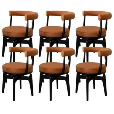 Imagem de SPXMQSS Cadeiras para sala de jantar, cadeiras de jantar de couro PU com apoios de braços, cadeiras de jantar giratórias com encosto, cadeira ergonômica para lounge, escritório, cadeira de penteadeira