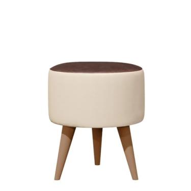 Imagem de Puff Redondo Luxo para Quarto ou Sala – Banqueta Estilo Penteadeira Decorativa(Apollo Bege/Marrom)