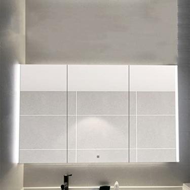 Imagem de SPXMQSS Armário de banheiro LED, armários de banheiro com espelho luz ambiente interruptor de tela sensível ao toque com orifício de papel Armários de banheiro com luzes Unidades de armazenamento