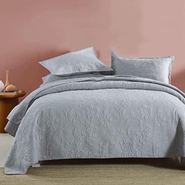 Imagem de SPXMQSS Edredons Queen Size, Colchas acolchoadas macias e leves de algodão puro todas as estações 3 peças colchas tamanho king antiderrapante sem encolhimento (1 colcha, 2 capas pollow 50 * 70 cm) D