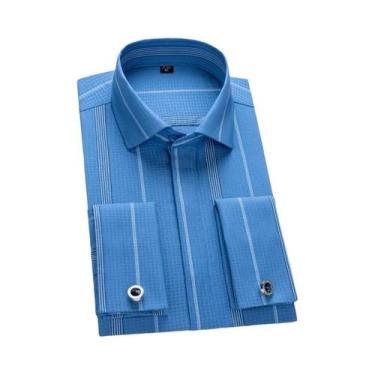 Imagem de Camisa Masculina Slim Fit Com Punho Francês, Mangas Longas, Botões Ocu