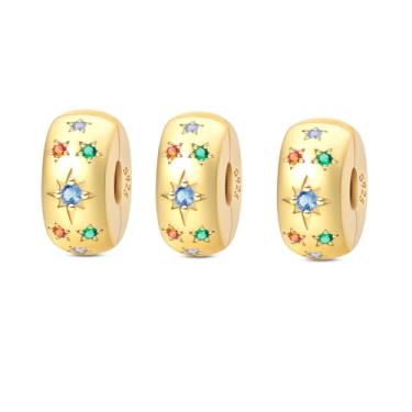 Imagem de QIKAOLA Pingentes com clipe dourado para pulseiras Pandora, espaçadores, berloques, joias, presente para mulheres, Zircônia cúbica, Zircônia cúbica