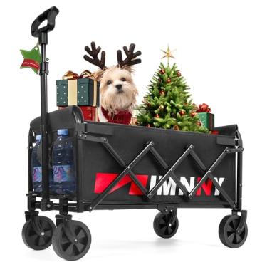 Imagem de Carroça dobrável com rodas, carrinhos utilitários leves dobráveis com capacidade de peso de 99 kg, carrinhos com porta-copos para jardim, esportes, mercearia, compras (preto)