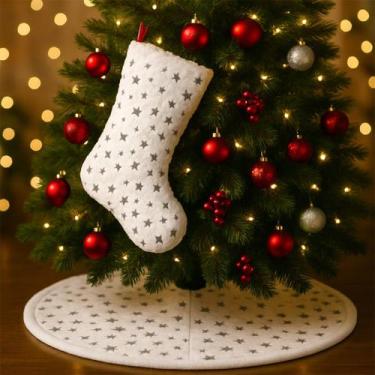 Imagem de Bota Meia Saia Decoração Estrelinhas Árvore Natal Pelúciado - Genérico