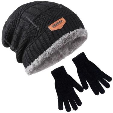 Imagem de Kit Touca Gorro De Lã Forrada Com Pelúcia + Luva De Lã Preto - Sport, 