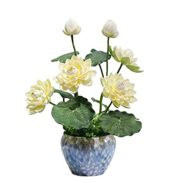 Imagem de Flor artificial com vaso simulação de lótus decoração com vaso flores falsas decoração simulação planta vaso arranjo flor falsa com vaso
