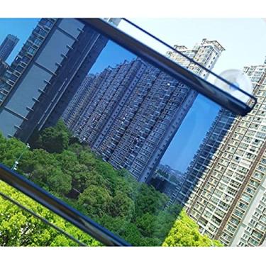 Imagem de uhyOHF Persiana de rolo transparente e espelhada unidirecional com ventosas, azul sem perfuração - cortina de isolamento blackout prata, quarto escritório cozinha (43 × 150 cm/17 × 59 pol