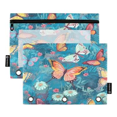 Imagem de Wassud Pastas de fichário com 3 furos, pastas de bolso com borboletas coloridas, organizador de pastas para escritório em casa, pacote com 2