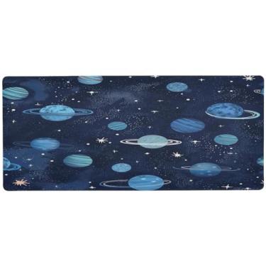 Imagem de Wassud Mouse pad estrelas e planetas para jogos com base de borracha antiderrapante, mouse pad longo com borda costurada, à prova d'água, grande mesa para escritório, casa, 80 x 39,9 cm