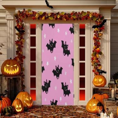 Imagem de Wassud Decoração de capa de porta de morcegos fofos faixa interna externa varanda decoração de casa grande decoração de porta da frente 96 x 98 polegadas