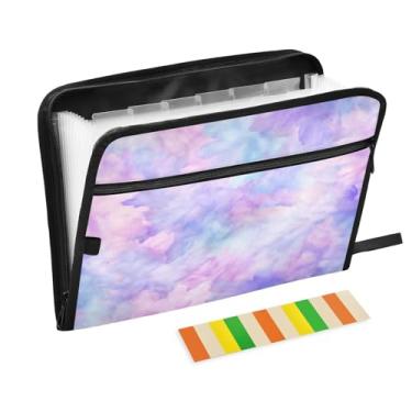 Imagem de Wassud Pasta organizadora de arquivos de papel A4 com estampa de acordeão de flores de lavanda Tie Dye para documentos, pasta de arquivos expansível, 13 bolsos