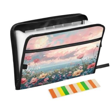 Imagem de Wassud Acordeão de flores marinhas organizador de arquivos letra A4 pastas de arquivo de papel organizador de documentos fólio com etiquetas pasta de arquivo expansível 13 bolsos