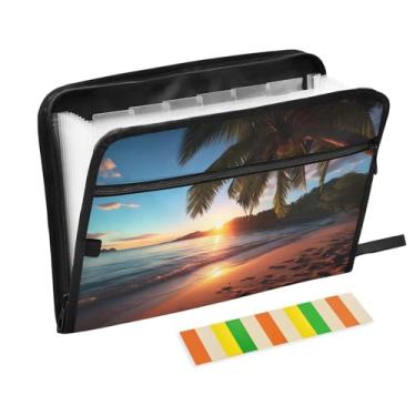 Imagem de CEBUGI Pasta expansível de 13 bolsos, impermeável, sanfonada, organizador de arquivos com etiquetas tamanho A4, organizador de documentos de papel para escola, material de escritório, pôr do sol