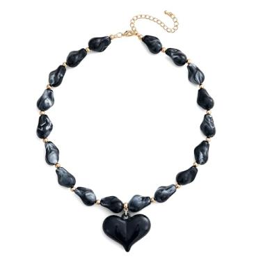 Imagem de YUJIE Colar Penadnt de coração grosso para mulheres - Colar de coração sopro exagerado com corrente de contas de acrílico, Resina, Sem Pedra Preciosa