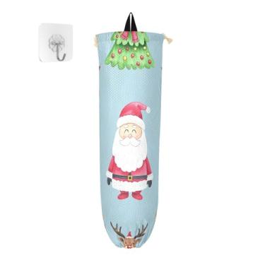 Imagem de xigua Suporte de parede para saco de plástico de Natal Papai Noel com cordão, pacote com 2, organizador de sacolas de compras reutilizáveis para bolsas, meias, roupas íntimas e gravatas