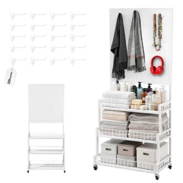 Imagem de Eastern Tree Suporte de exibição de quadro de metal de 3 camadas com painel de Pegboard, suporte de exibição de quadro de pegboard, painéis de placa de pinos, suporte de exibição de arte e varejo com