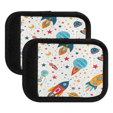 Imagem de Qilmy Bonito desenho animado foguete alça de bagagem, embalagem com 2 identificadores de bagagem, identificadores de bagagem, capa confortável para carrinho de bebê, mala de viagem, acessórios de