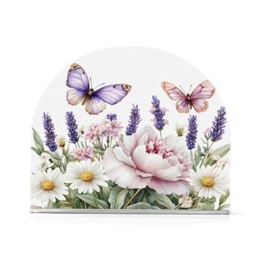 Imagem de Qilmy Lindas borboletas e flores porta-guardanapos para mesas - porta-guardanapos para cozinha, porta-guardanapos de mesa, porta-guardanapos de coquetel, porta-guardanapos moderno, guardanapos de