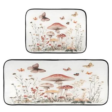 Imagem de STAYTOP Tapetes de cozinha de flores silvestres e borboletas, 2 peças, tapete de entrada frontal, antiderrapante, alivia a fadiga, lavável, tapete para cozinha, quarto, varanda