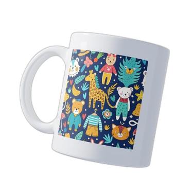 Imagem de Caneca Xícara de Café Porcelana 300ml com Desenho Colorido e Fundo Rosa Claro