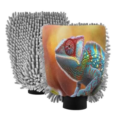 Imagem de STAYTOP Luvas coloridas de lagarto para lavagem de carro, 2 peças, luvas de microfibra de chenille, sem arranhões, panos de esponja de lavagem ultra absorventes para carros, limpeza doméstica - G