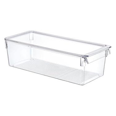 Imagem de Organizador de Geladeira Multiuso com Tampa Tamanho M 36x15x10 cm – Mood, Transparente e Empilhável