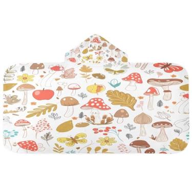 Imagem de CEBUGI Toalha de banho com capuz padrão de cogumelo para crianças toalha de banho macia absorvente com capuz 127 x 59,7 cm toalha de banho de praia para meninos e meninas