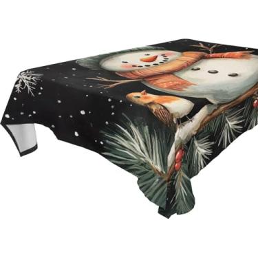 Imagem de YETTASBIN Toalha de mesa quadrada de boneco de neve de Natal, à prova d'água, resistente a rugas, lavável para piquenique, jantar, férias, cozinha, festa, decoração, 137 x 137 cm