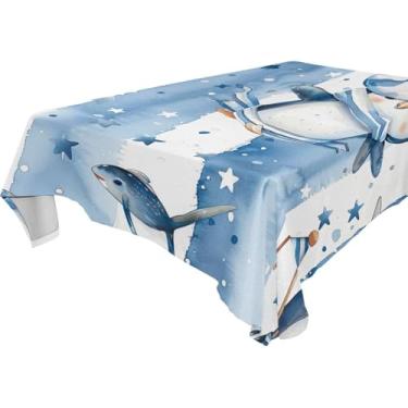 Imagem de YETTASBIN Toalha de mesa quadrada pinguim, impermeável, resistente a manchas, lavável de poliéster, para piquenique, jantar, férias, cozinha, festa, decoração, 152 x 152 cm