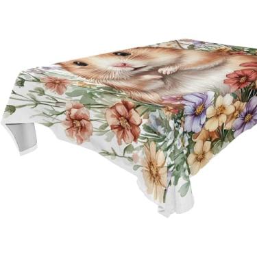 Imagem de Burbuja Linda toalha de mesa de flores de hamster, toalha de mesa retangular, anti-rugas, grossa para decoração de jantar, cozinha, festa, 152 x 274 cm