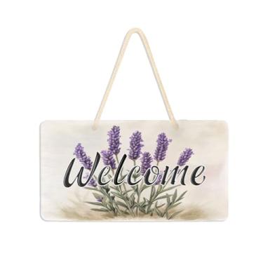 Imagem de Burbuja Placa de boas-vindas de lavanda retrô para porta da frente, placa de boas-vindas de PVC para decoração de férias, 15 x 28 cm