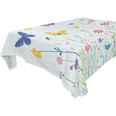 Imagem de Burbuja Toalha de mesa colorida com flores da primavera, toalha de mesa retangular, anti-rugas, grossa para decoração de jantar, cozinha, festa, 152 x 304 cm