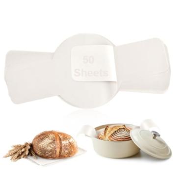 Imagem de Marspark 50 peças estilingue de pão fermentado – forro de forno holandês, suprimentos de pastelaria pré-cortados para transferência fácil de massa (branco)