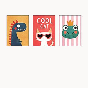 Imagem de PHWWDSUQA 3 peças de arte de parede em tela de animal de desenho animado, animal engraçado para quarto de bebê, sala de estar, banheiro (40,6 x 61 cm) sem moldura