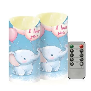 Imagem de Wassud Pacote com 2 balões de coração de elefante de desenho animado com controle remoto, velas realistas cintilantes com temporizador, velas decorativas para Natal, casamento, festa, decoração de