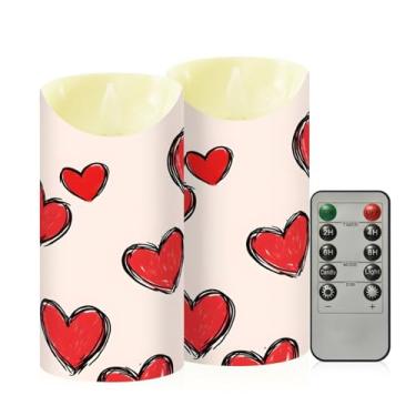 Imagem de Wassud Pacote com 2 velas sem chama padrão de corações com controle remoto, velas realistas cintilantes com temporizador, velas decorativas para Natal, casamento, festa, decoração de casa média