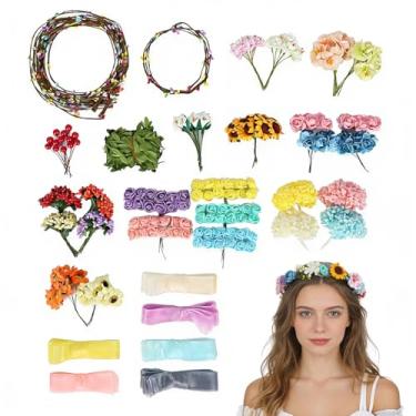 Imagem de Crystalberry Kit de 295 peças para fazer coroas de flores faça você mesmo, kit de guirlandas florais feitas à mão, bandanas e pulseiras de flores de fadas para mulheres, meninas, festas de aniversário