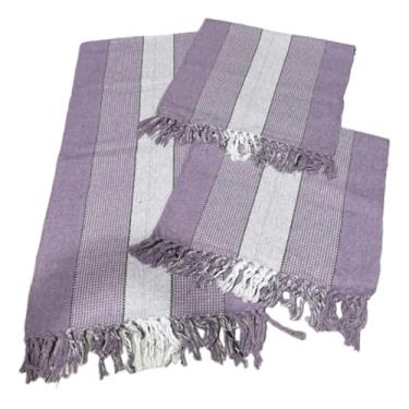 Imagem de Kit Passadeira Tapete Para Cozinha De Tear 3 Peças(Lilás Listrado)